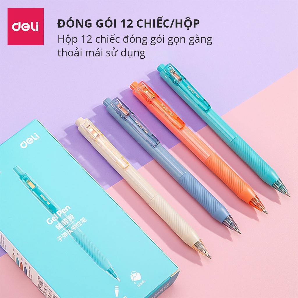 Bút Bi Nước Mực Gel Màu Đen Cao Cấp Ngòi 0.5mm Deli - Kẹp Bút Điều Chỉnh Kích Thước - 4 Màu Sắc Thời Trang BST Văn Phòng Phẩm Cao Cấp Nusign - NS568