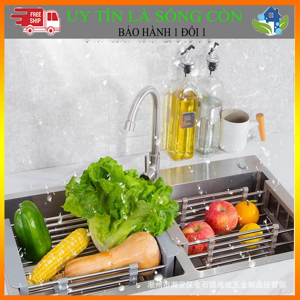 Gía khay đựng bát đĩa hoa quả có thể co giãn được đặt trên bồn rửa bát tiện lợi