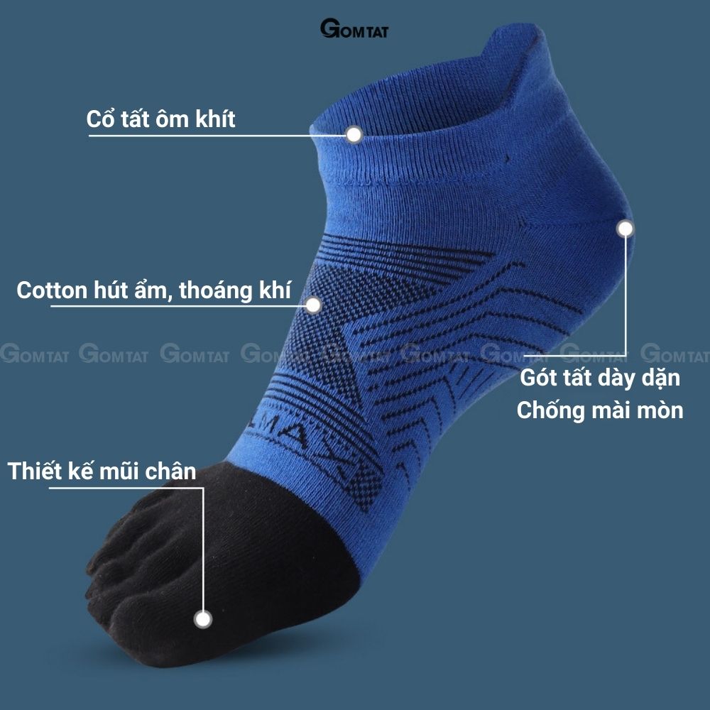 Tất thể thao nam nữ thiết kế xỏ ngón, vớ chạy bộ nam nữ chất liệu cotton thoáng khí, thấm hút mồ hôi - XONGON-MAX-1203