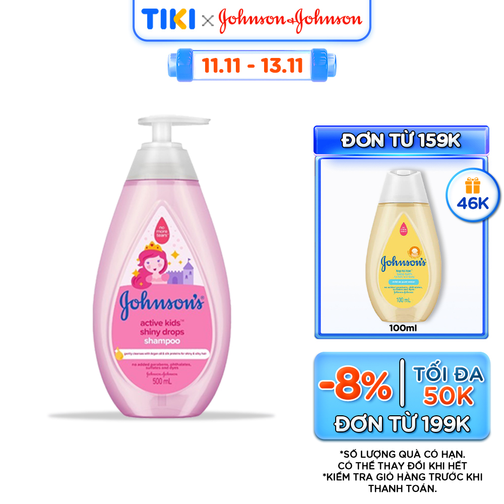 Dầu gội óng mượt cho bé gái Johnson's Active Kids Shiny Drops Shampoo 500ml
