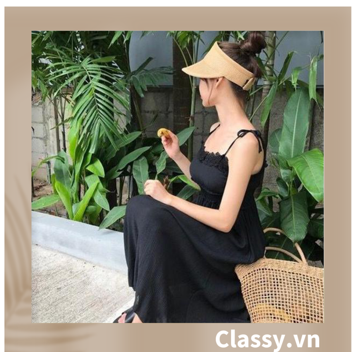 Túi cói Classy hình thang thời trang, thích hợp đi biển, đi dạo, đi chơi T1073