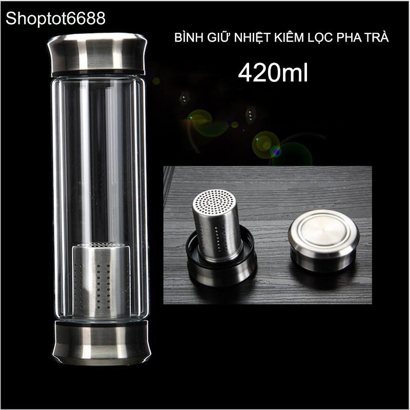 Bình pha trà giữ nhiệt bằng thủy tinh 2 lớp và inox304 cao cấp 420ml