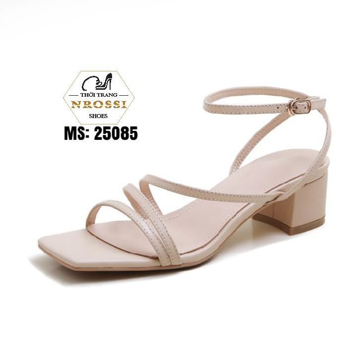 FREESHIP Giày sandal gót vuông dây mảnh 5p màu kem size lớn NRossi