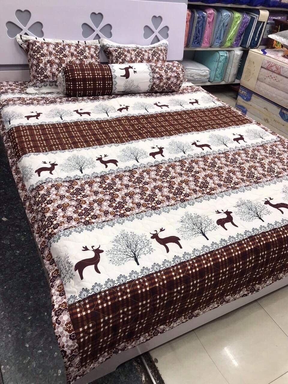 Bộ chăn ga hươu nâu vỏ gối 5 món 1m6x2m , thời trang - Poly 5 món, cam kết hàng chuẩn 100%