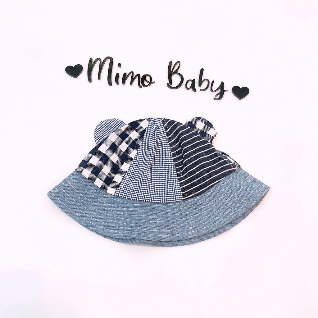 Mũ tai bèo tai gấu kẻ hồng, xanh cho bé (18-36m)