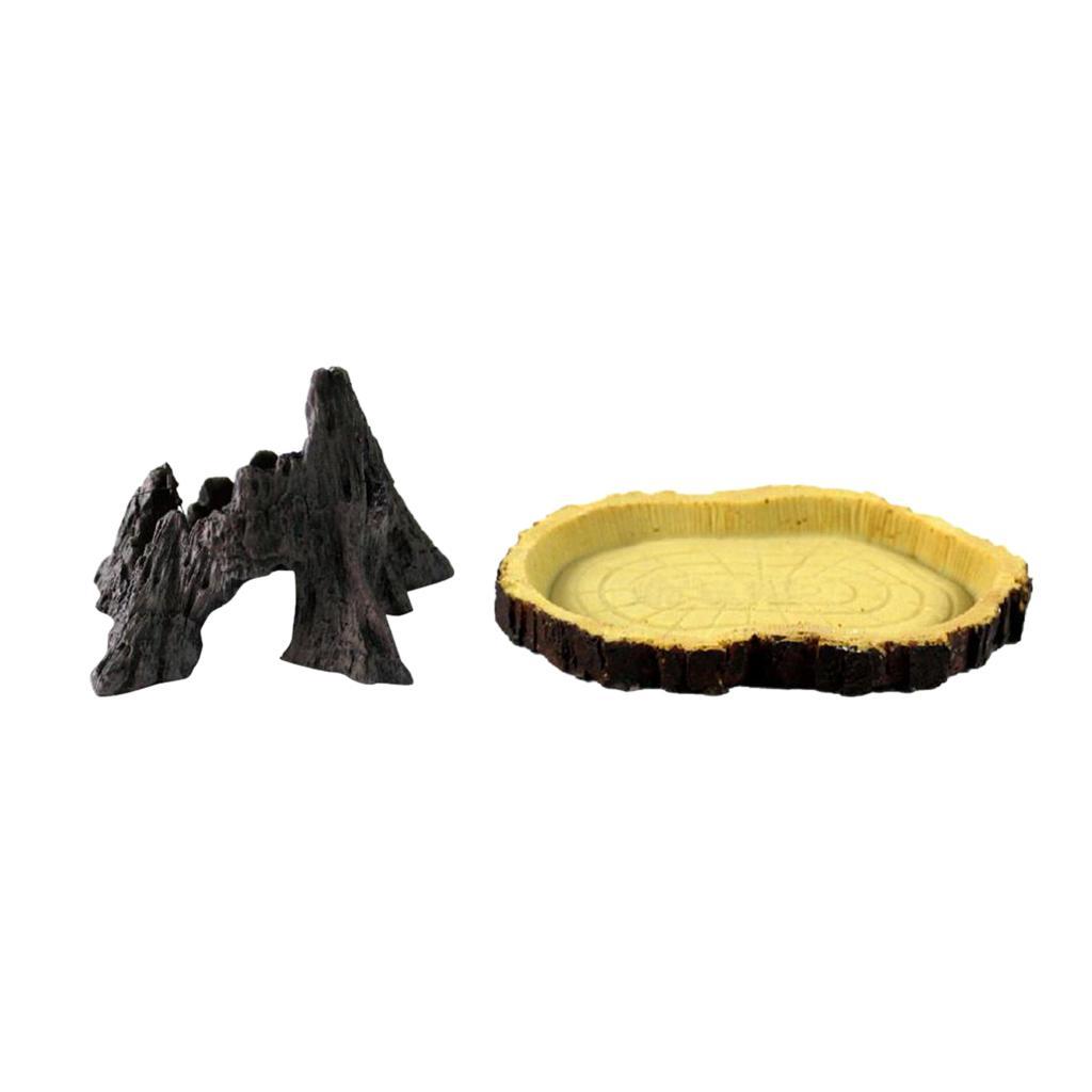Reptile Vivarium Terrarium Mountain Ornament Reptile Feed Food Water Bowl