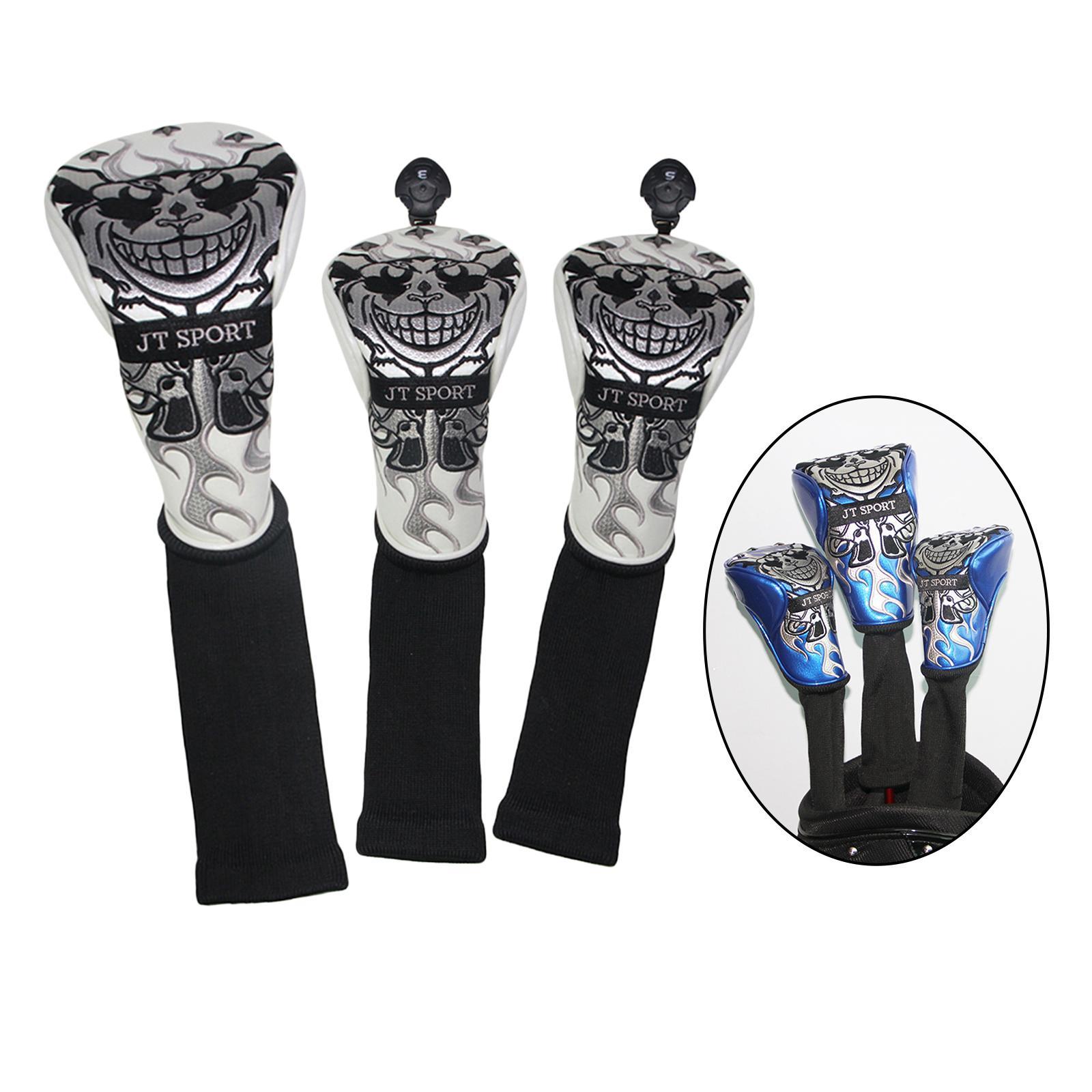 Golf Head Covers 3pcs Driver Fairway Wood Headcovers for Golf Clubs White