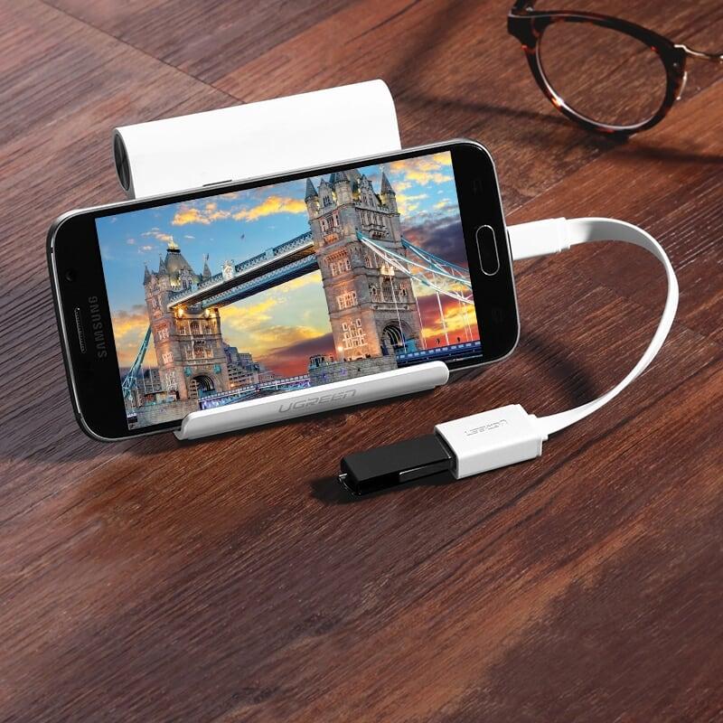 Ugreen UG10395US133TK 10CM màu Trắng Cáp chuyển đổi MICRO USB sang USB âm hỗ trợ OTG dáng dẹt - HÀNG CHÍNH HÃNG