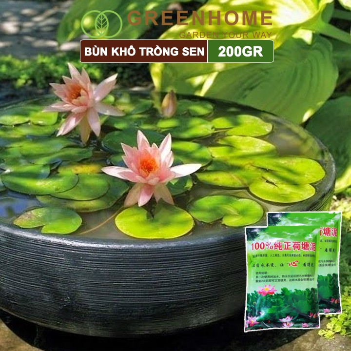 Bùn khô trồng hoa sen, gói 200gr, phù hợp cây thuỷ sinh, ngập nước, cho hoa to, lâu tàn, tốt lá Greenhome