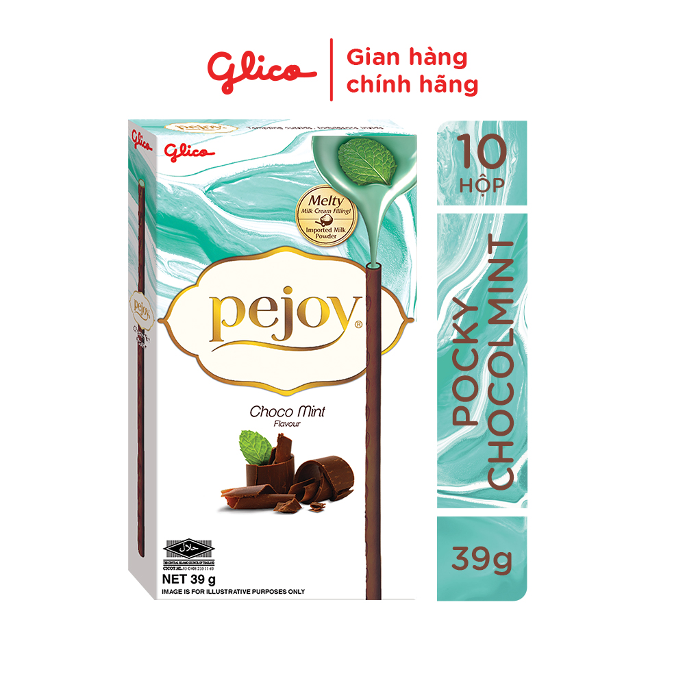 Bánh que nhân kem socola bạc hà GLICO Pejoy Choco Mint 39G (Combo 10)