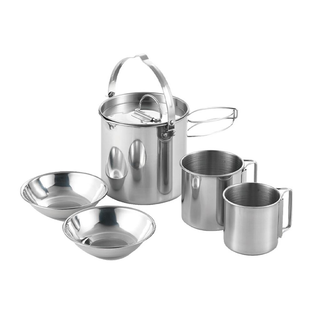 5pcs Camping Cookware Set Outdoor Portable Picnic Cookware Kit Stainless Steel Travel Tableware Cooking Accessory