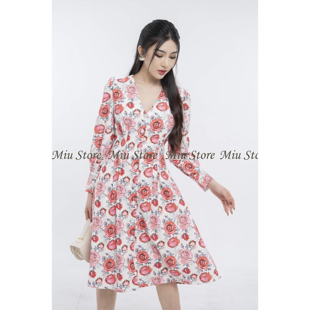 Đầm nữ thiết kế dài tay cổ V voan cao cấp ngọc đính MIUSTORE D00255