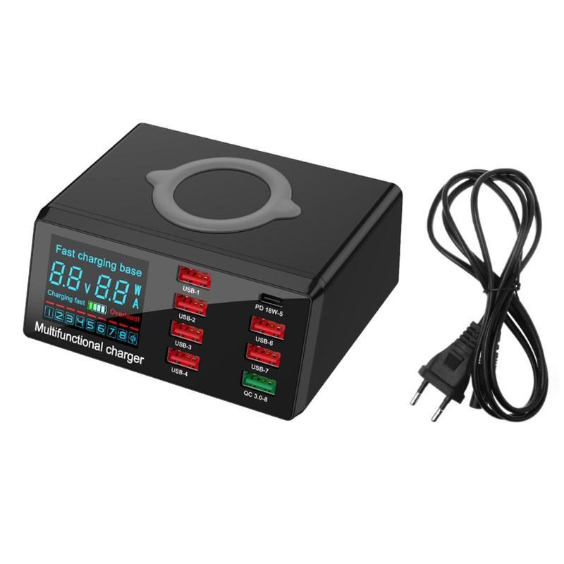 Đế Sạc Nhanh Không Dây 8 Cổng Usb Type C Pd Qc3.0 10w Có Đèn Led