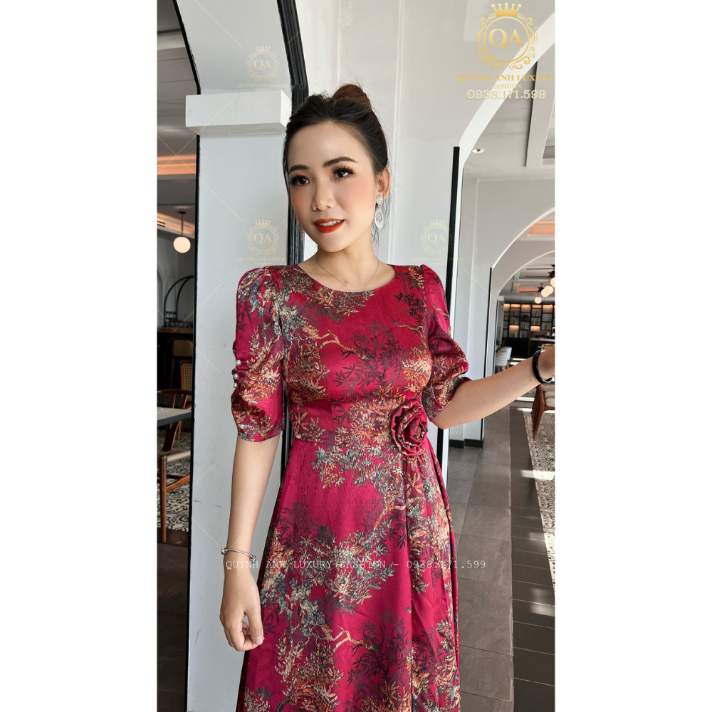 Váy Đầm Xoè Hoa Tone Hồng Đẹp Sang Trọng Cao Cấp Akina Dress