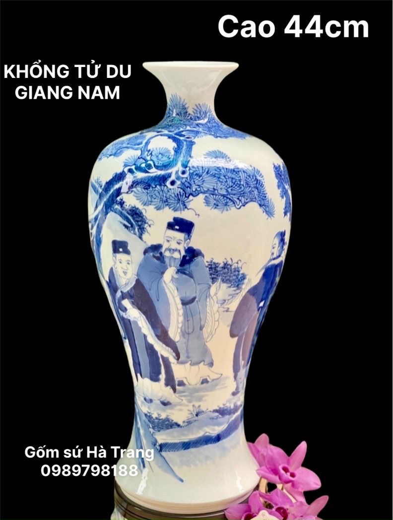 Mai bình tích lộc cao 44cm gốm sứ Bát Tràng cao cấp vẽ Khổng Tử du Giang Nam