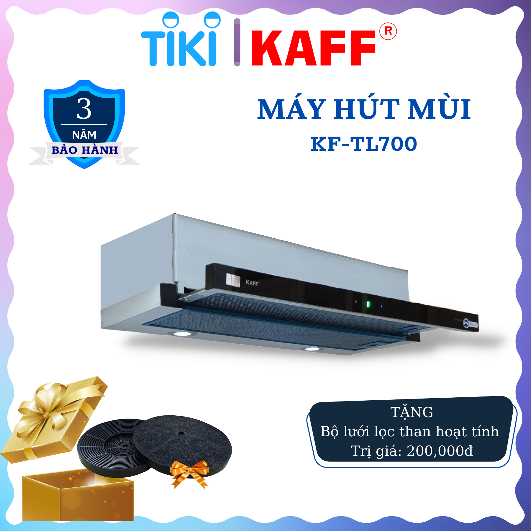 Máy hút mùi âm tủ  inox phối kính cảm ứng 700mm KAFF KF-TL700 Tặng bộ lọc than thay thế - Hàng Chính Hãng