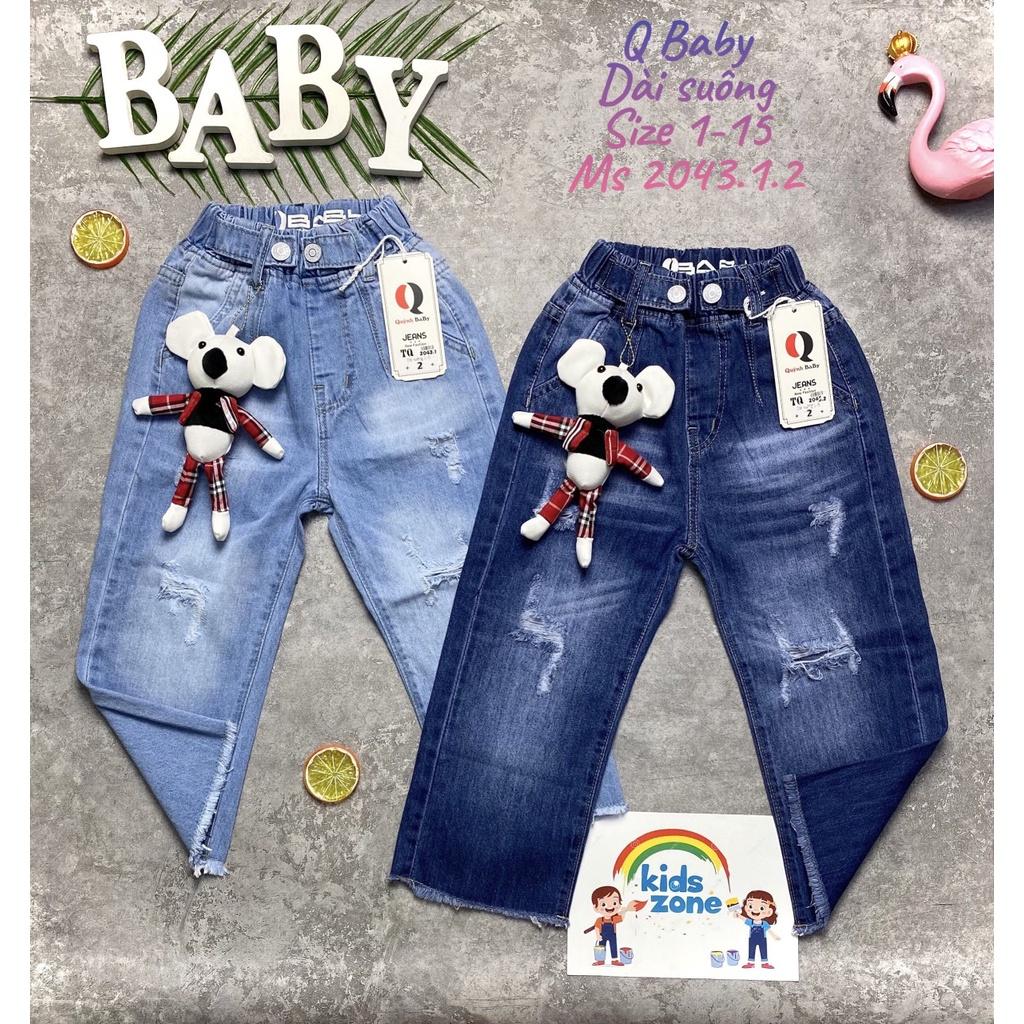 Quần jeans bé gái, quần dài suông cho bé gái size 16-27kg chất jeans co giãn dễ mặc