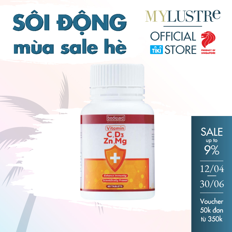 Viên uống tổng hợp bổ sung Vitamin C, D3, Kẽm và Magie giúp chắc khỏe xương, giảm stress, bồi bổ sức khỏe và tăng sức đề kháng Bodigard Vit C, D3, Zn & Mg
