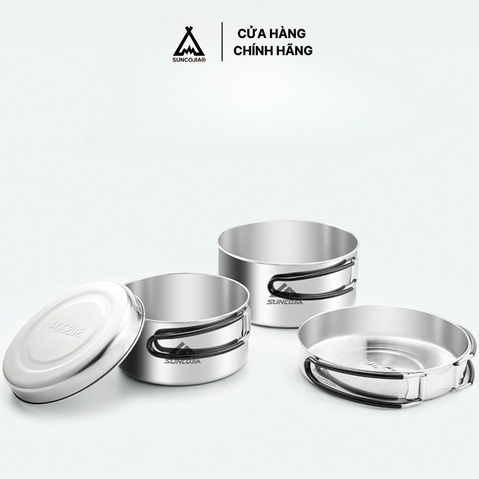 Bộ nồi gấp gọn dã ngoại Inox 304 Suncojia, bộ nồi cắm trại camping an toàn dễ mang theo