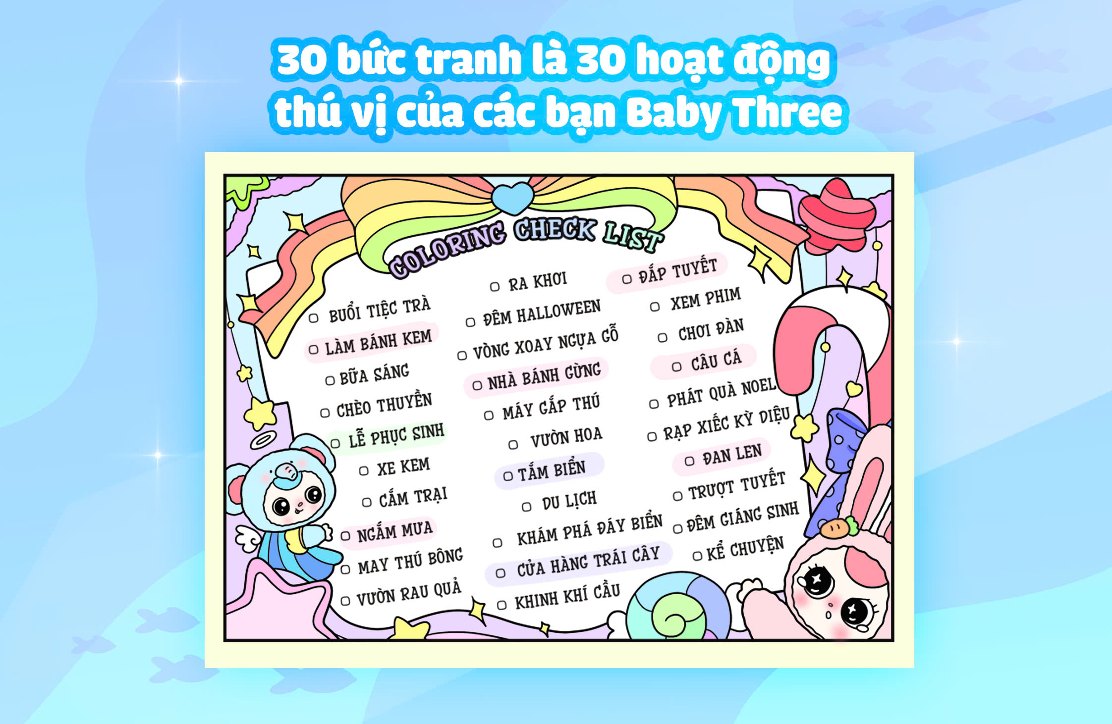 Combo Sách tô màu Baby Three - Thế giới diệu kỳ &amp; Cầu vồng cảm xúc