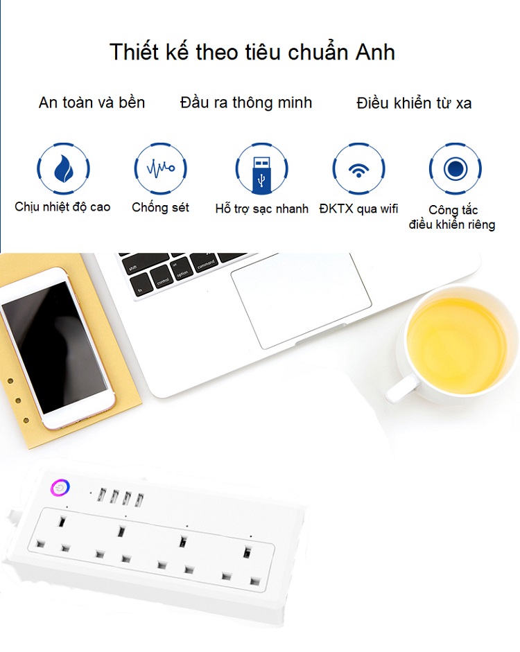 Ổ cắm điều khiển từ xa qua wifi 4 ổ BSD09 ( BẬT - TẮT  4 THIẾT BỊ ĐIỆN ĐỘC LẬP )