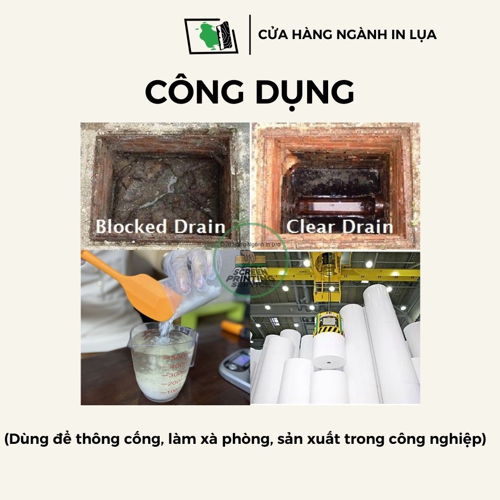 Xút vảy NaOH bột thông cống, thông cầu, thông lavabo cực mạnh, tẩy keo chụp bản in lụa