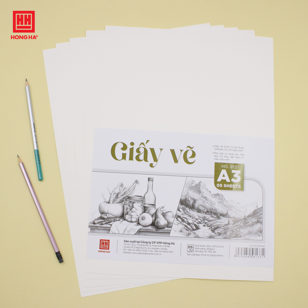 Giấy vẽ A4/A3 chuyên dụng Hồng Hà định lượng 300gsm - 8136/8137