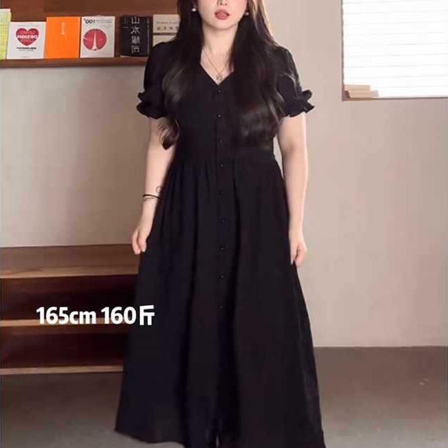 MIMI BigSize [45KG-100KG] Đầm Tay ngắn dáng xòe chất tơ mềm mại_BS87