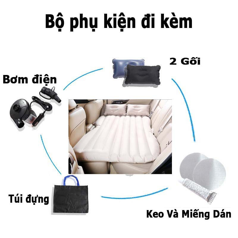Giường hơi ô tô, Đệm hơi nhung cao cấp tặng kèm bơm điện, gối, miếng vá dự phòng - Loại chân rời dùng nhiều nơi