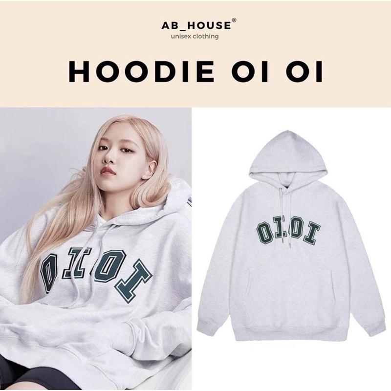 Áo Hoodie OI OI Xám Trắng Unisex Nam Nữ