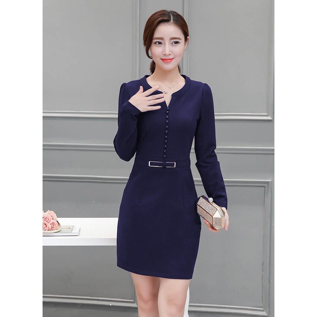 Đầm suông cổ cách điệu đính ngọc trai cao cấp - DS42