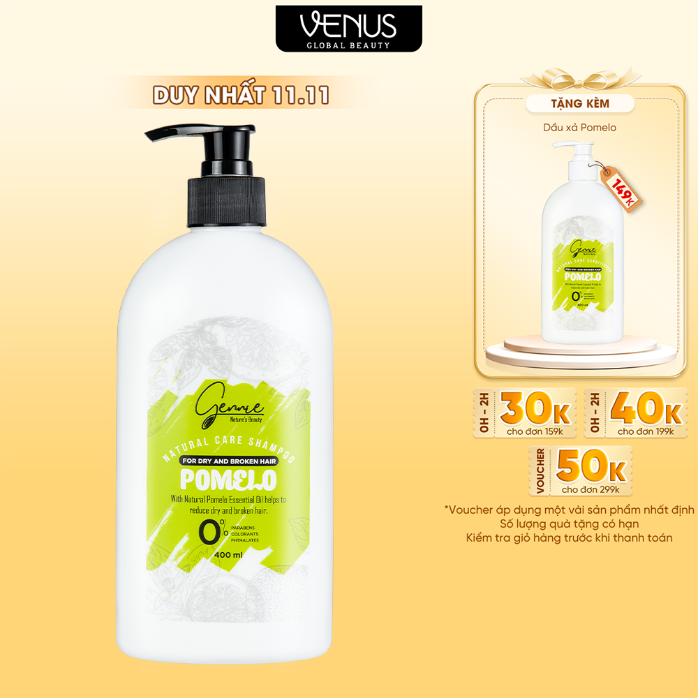 Hình ảnh Dầu Gội Gennie Natural Care Tinh Dầu Bưởi Dành Cho Tóc Khô Và Dễ Gãy 400ml Chính Hãng