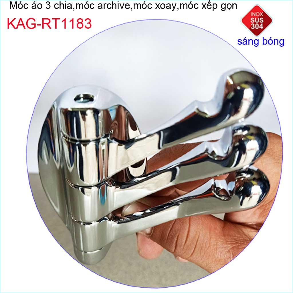 Móc treo đồ cao cấp Inox, móc áo phòng tắm Inox 304, móc 3 chia xoay KAG-RT1183