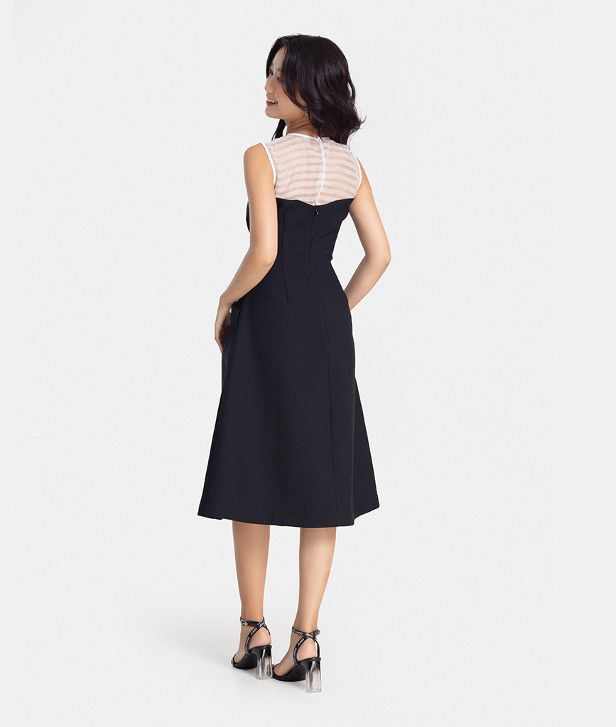 Đầm Lửng Thời Trang HNOSS Kiểu Mini Phối Organza Sọc HNDLU035