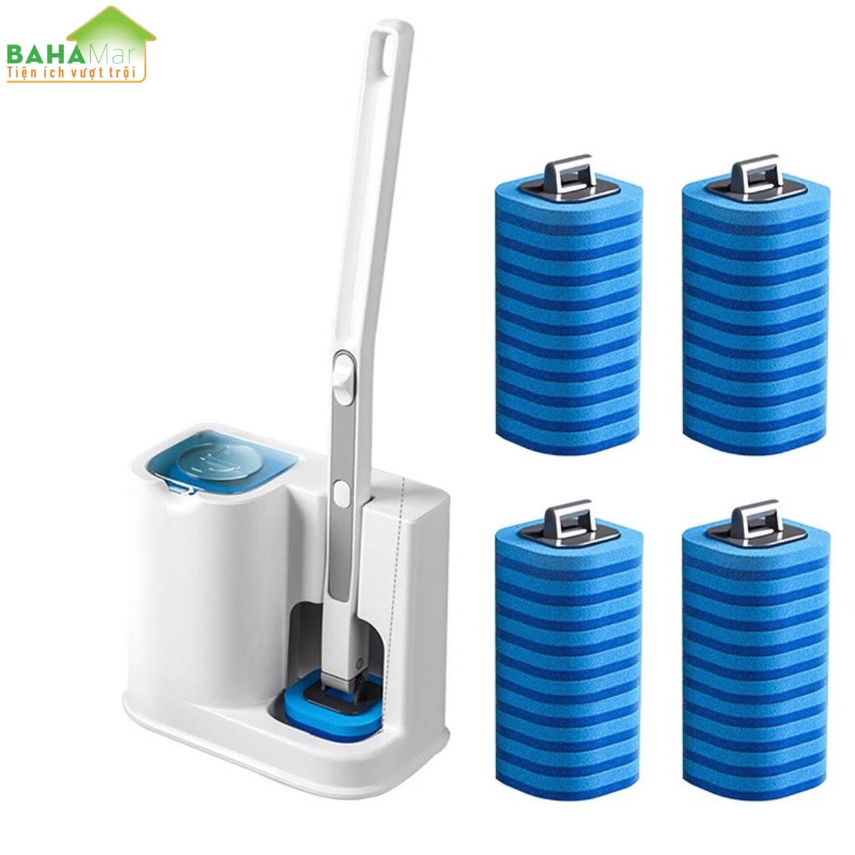 BỘ DỤNG CỤ LÀM VỆ SINH NHÀ TẮM CÓ ĐẦU THAY THẾ DÙNG MỘT LẦN "BAHAMAR" thiết kế đầu bàn chải có dung dịch dùng 1 lần làm sạch sạch sẽ và tiện lợi loại bỏ mùi hôi và diệt khuẩn.