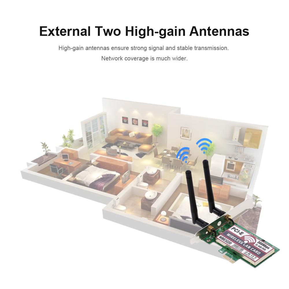 Thẻ mạng WIFI LAN không dây với ăng-ten độ lợi cao Chức năng AP Thẻ bộ điều hợp PCI-E 300M