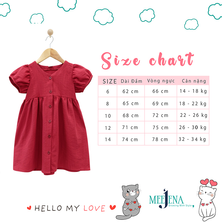 Váy bé gái ngắn tay vải đũi 14-34 kg - MEEJENA  - 2029