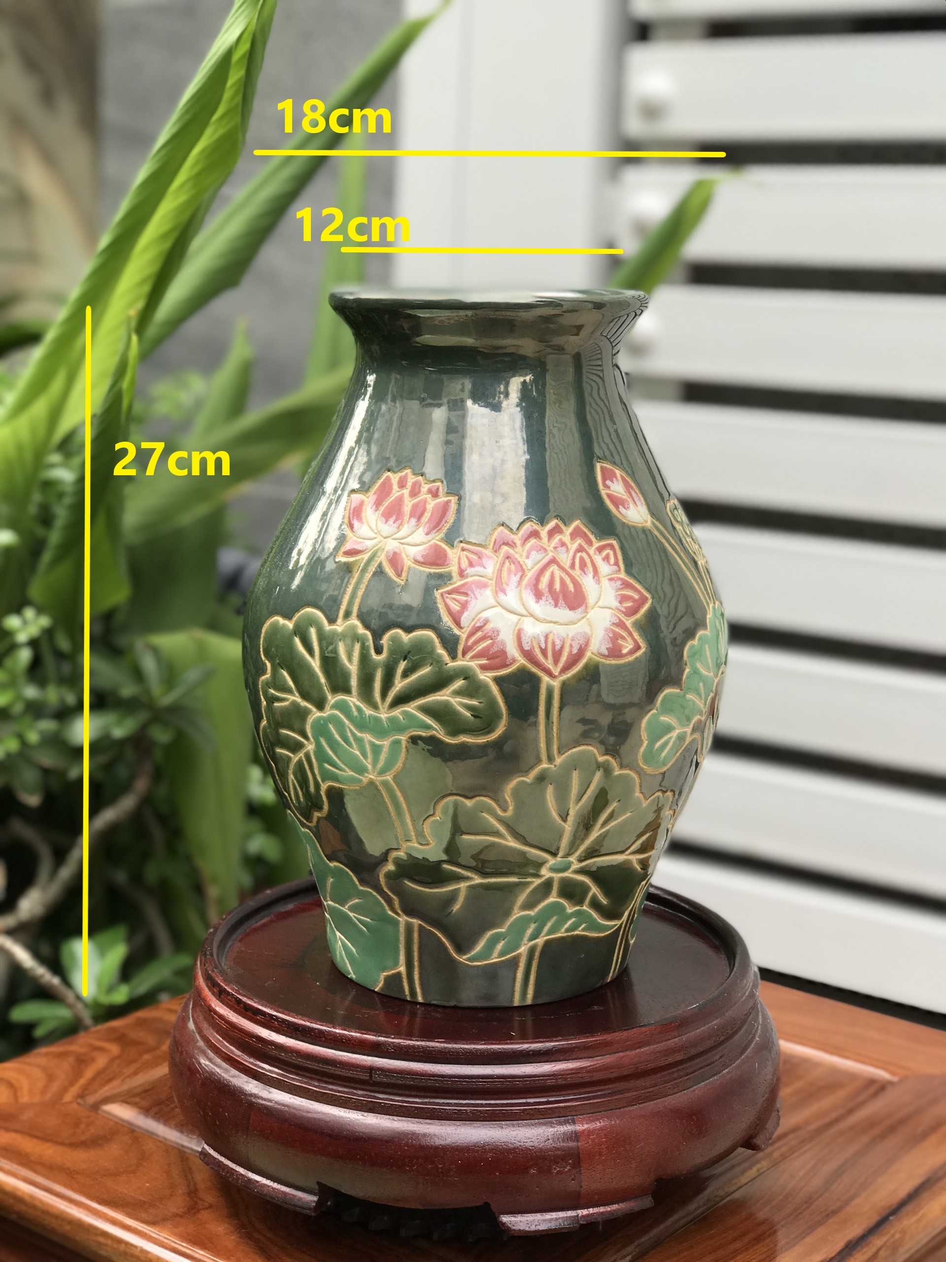 Bình Bách Hoa Và Sen Hồng Trang Trí Decor Dáng Tròn 24CM&amp;27cm