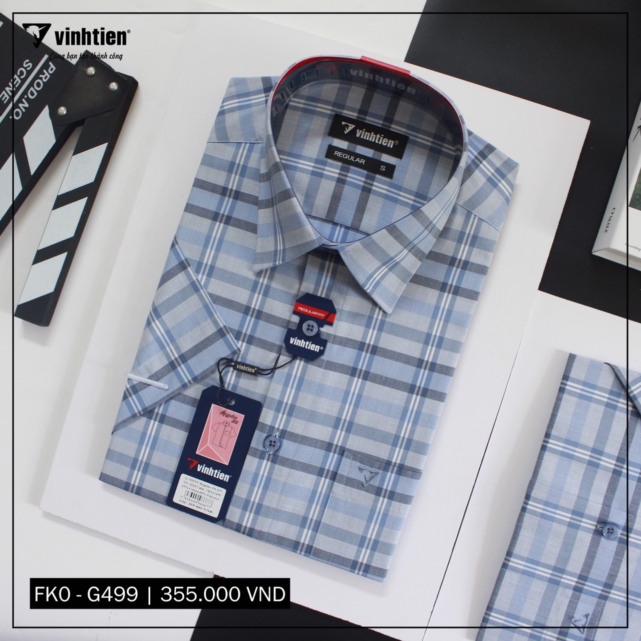 Áo Sơ Mi Ngắn Tay Caro Tencel-Spun Regular Fit 355 Vĩnh Tiến - Vạt Ngang - Nhiều Màu