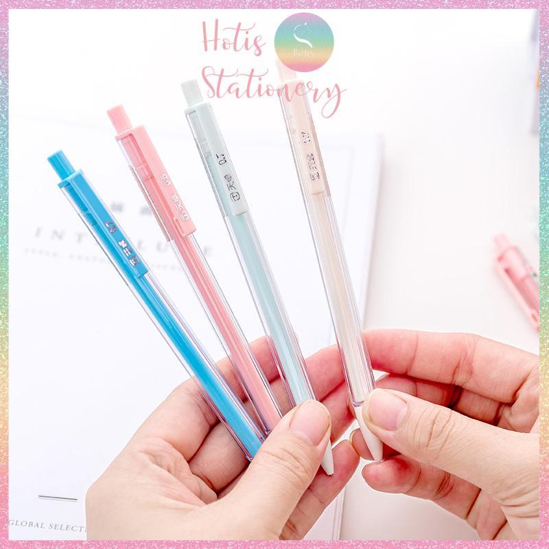 Bút chì bấm kim ngòi 0.5/ 0.7mm, thân bút bằng nhựa trong suốt phối màu pastel