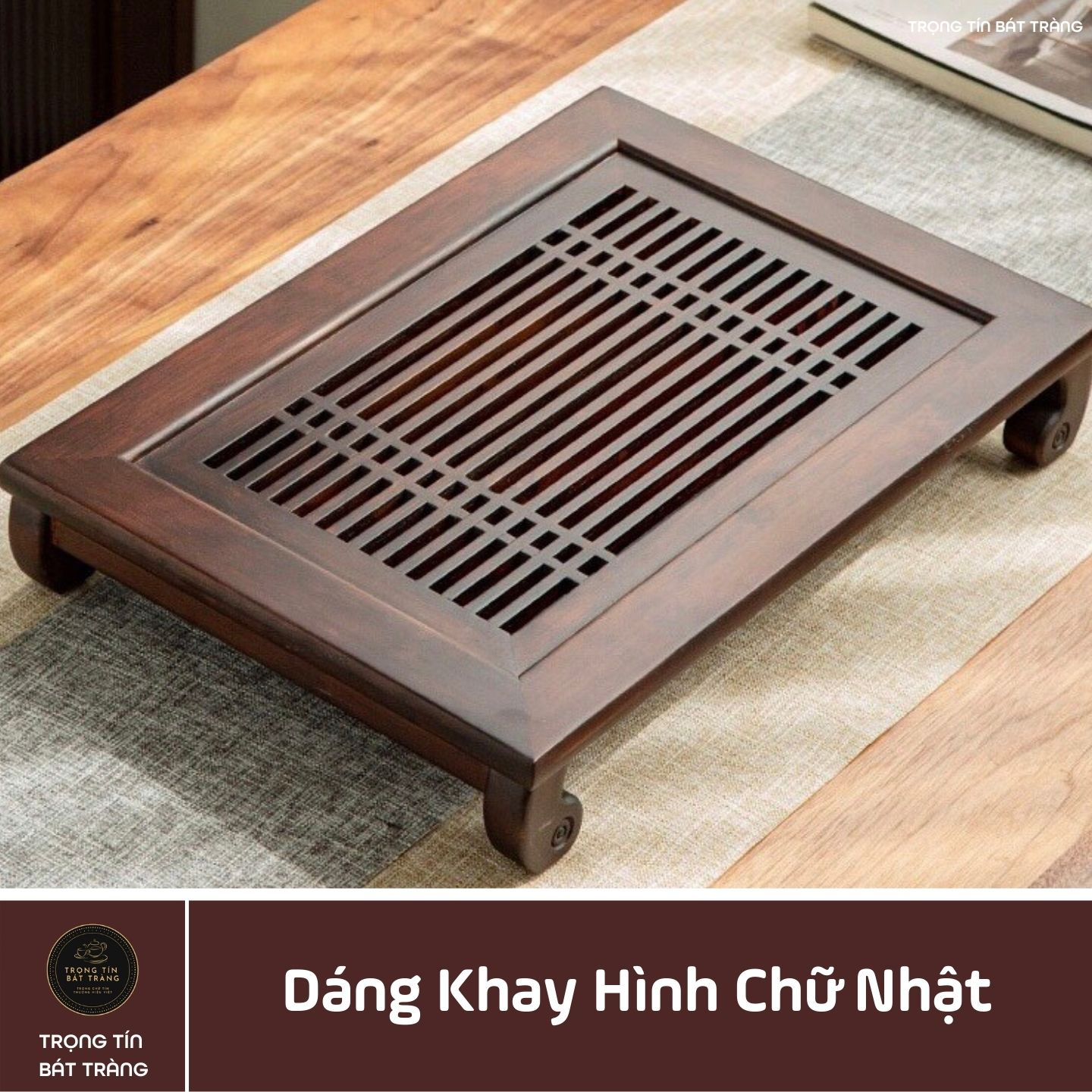 KT 22 Khay Trà Tre Cao Cấp  Chữ Nhật Kích Thước Kích Thước 40*28*5.5