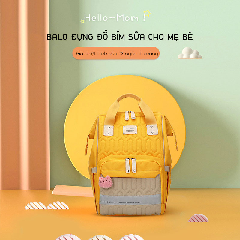 Balo bỉm sữa đựng đồ cho mẹ bé đa năng KidAndMom Lovtis Mommy Bag giữ nhiệt bình sữa, 13 ngăn tiện dụng chống thấm phong cách hiện đại sang trọng