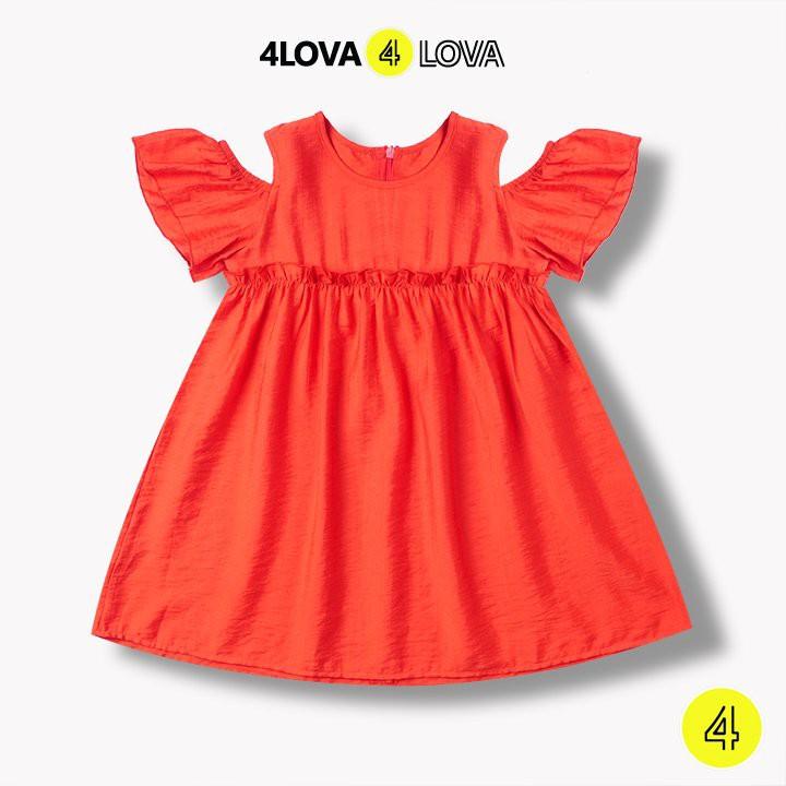 Váy bé gái 4lova chất liệu đũi cotton dáng rơi vai đáng yêu cho bé hàng chính hãng
