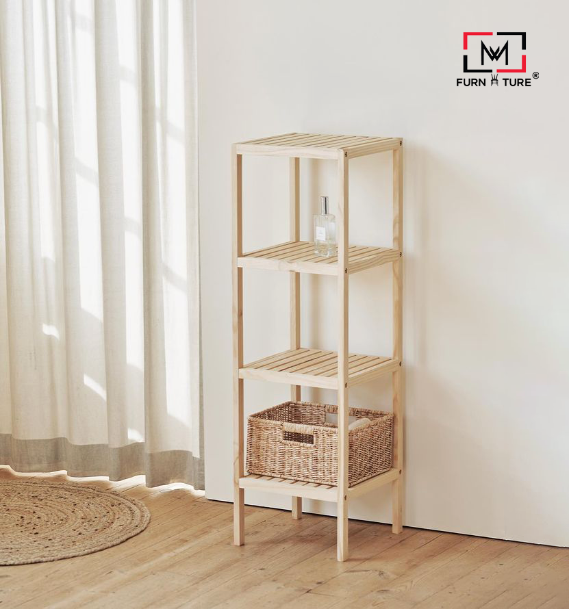 KỆ GỖ VUÔNG TRANG TRÍ 4 TẦNG - SHELF 4F MÀU GỖ