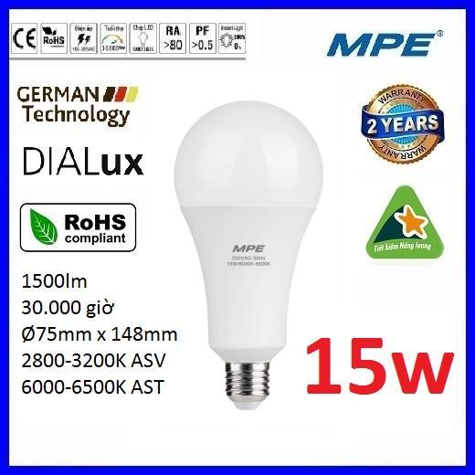 Bóng led bulb 15W cao cấp MPE LBD-15 ( tiêu chuẩn Châu Âu )