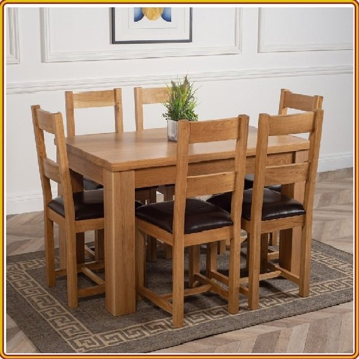 Bộ bàn ăn Rustic Oak bàn 1m2, kèm 6 ghế juno sofa