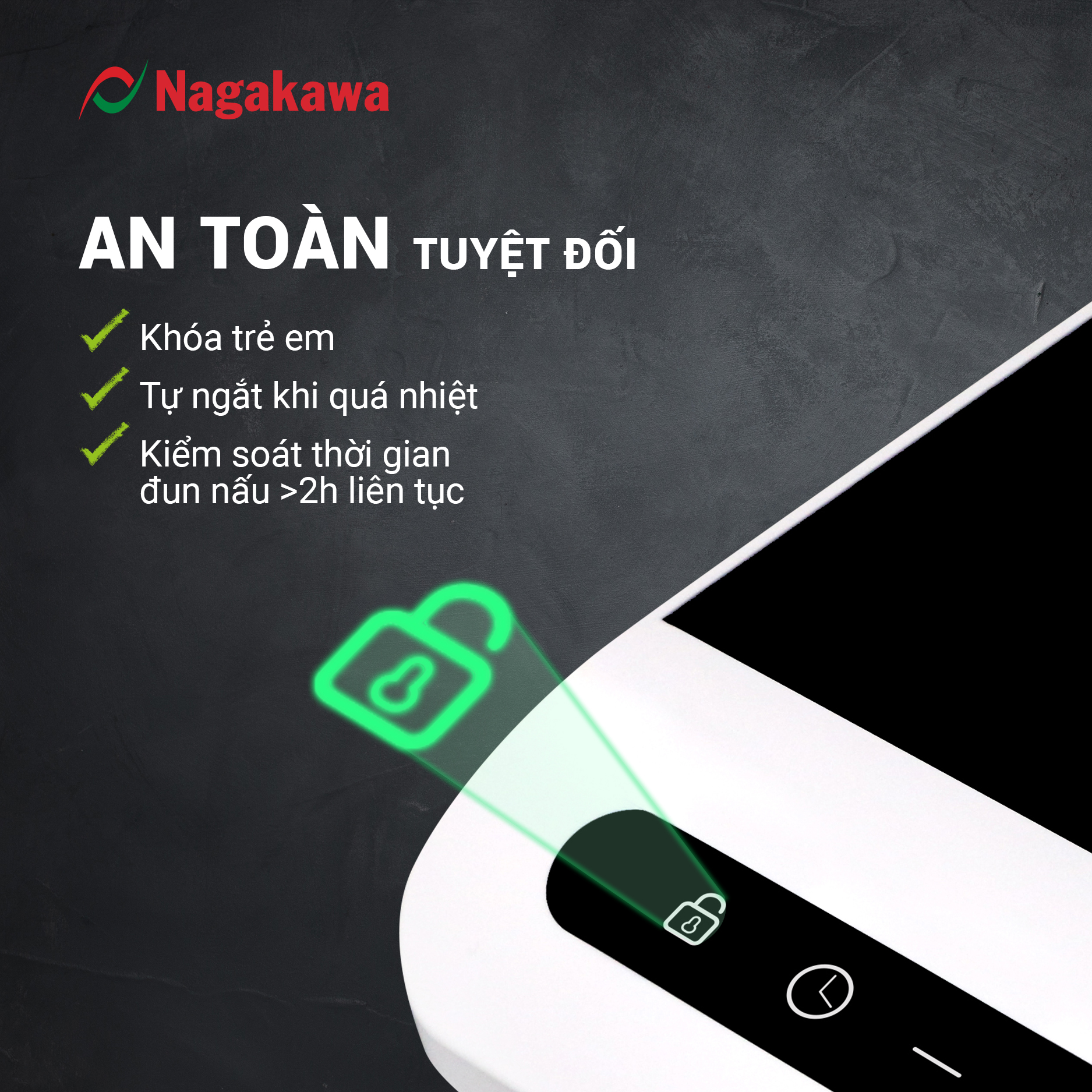 Bếp Từ Điều Khiển Cảm Ứng 2 Hướng Nagakawa NAG0712 - Chức Năng Booster Nấu Nhanh - Hàng Chính Hãng
