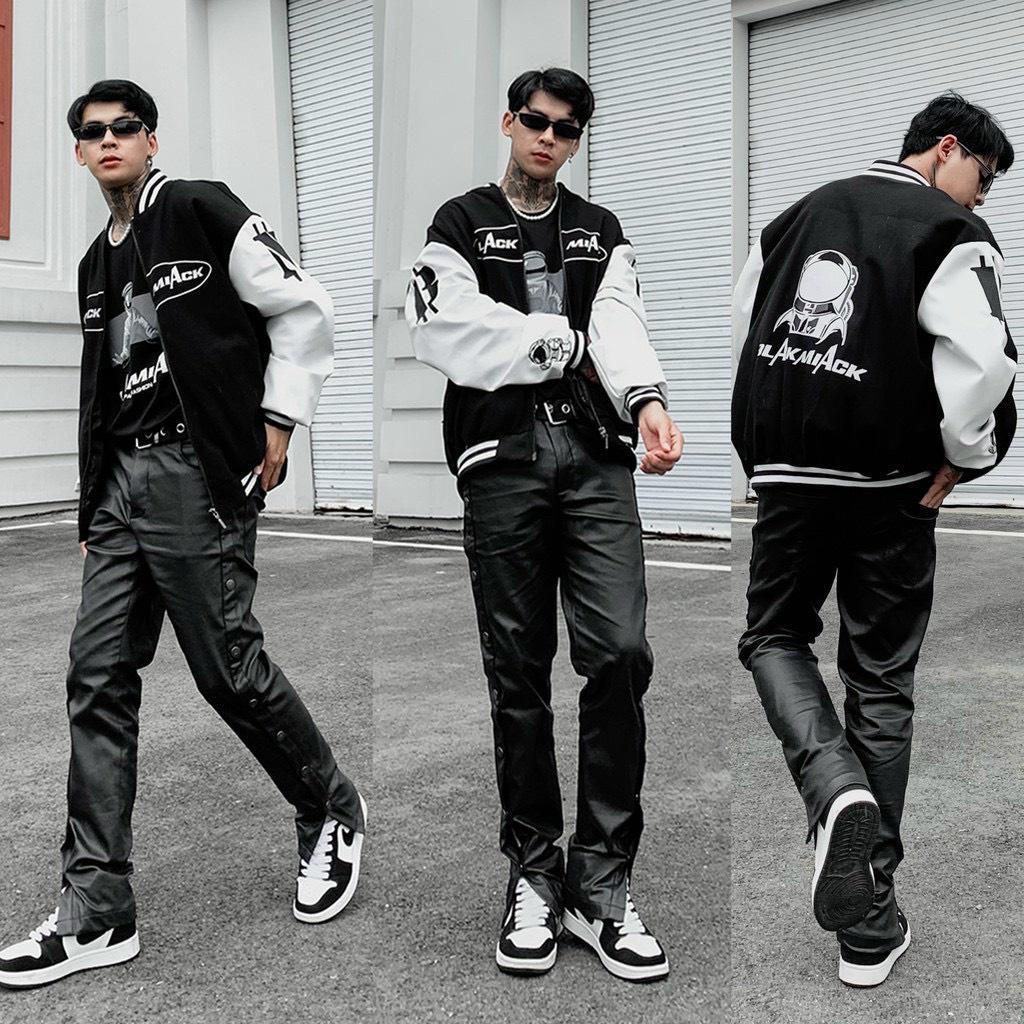 Áo khoác dù Bomber Phối Màu BLACK Áo khoác unisex Cổ Bo Dệt Unisex Nam Nữ Ulzzang Hình Thật Cuối