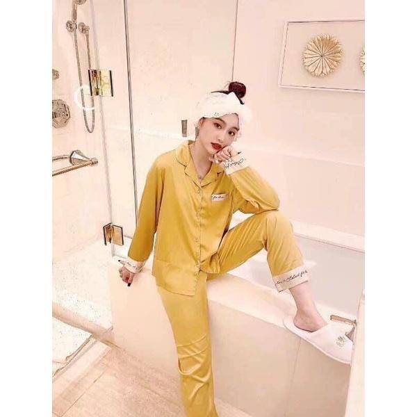 Bộ Đồ Ngủ Pijama NữBộ Lụa Tay Dài Tiểu Thư Cao Cấp