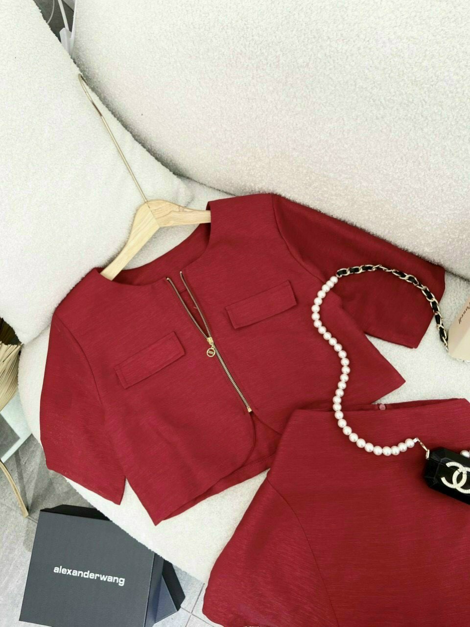 SÉT ÁO DÂY KÉO DỜI KÈM CHÂN VÁY KIỂU CÓ LÓT   MÀU Y HÌNH